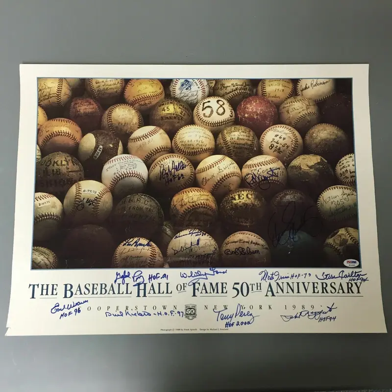 Yogi Berra Whitey Ford Signed Hall of Fame Poster Photo 17 Sigs PSA DNA 18x23