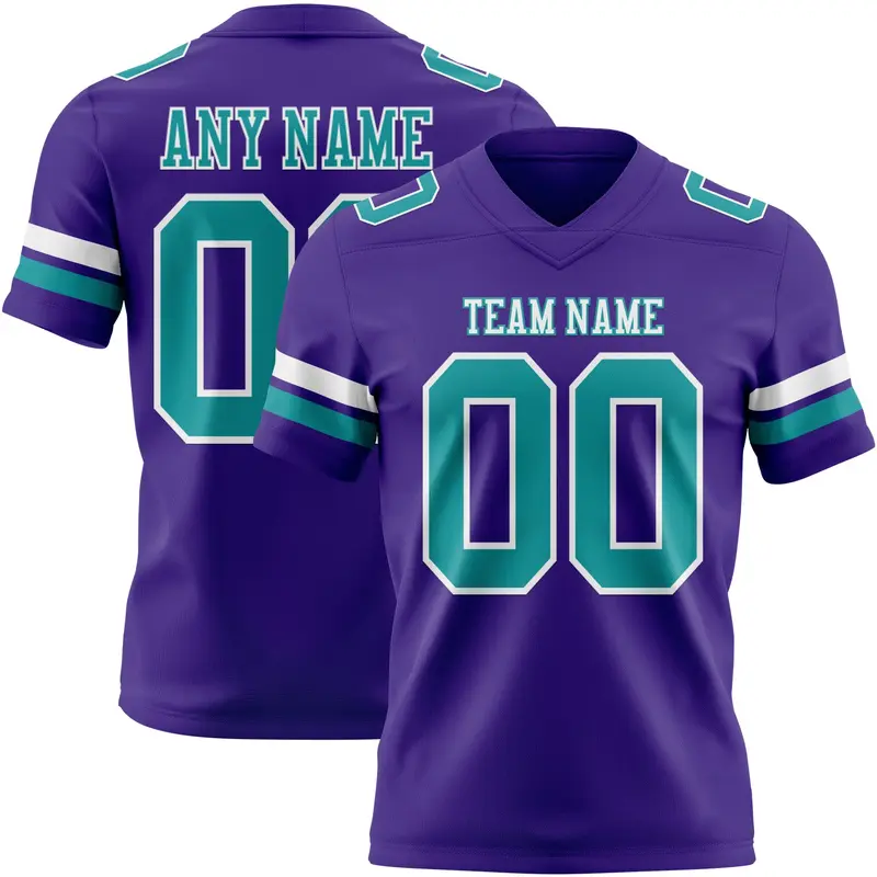 Custom Purple Teal-White Mesh Authentic Football Jersey