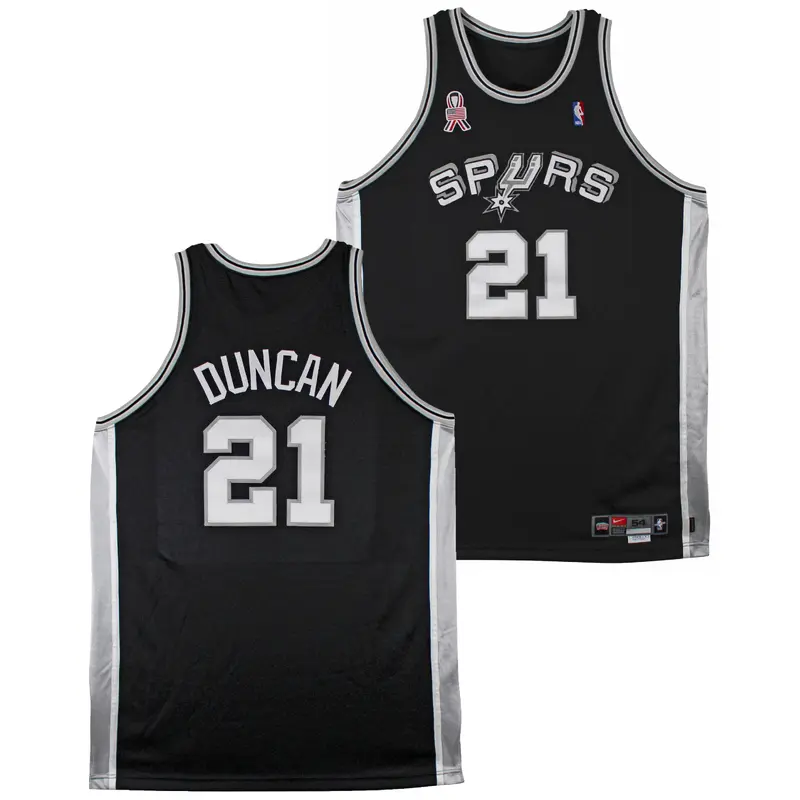 Spurs Tim Duncan 2001-02 Game Worn Nike +4" Extra Length Black Road Jersey