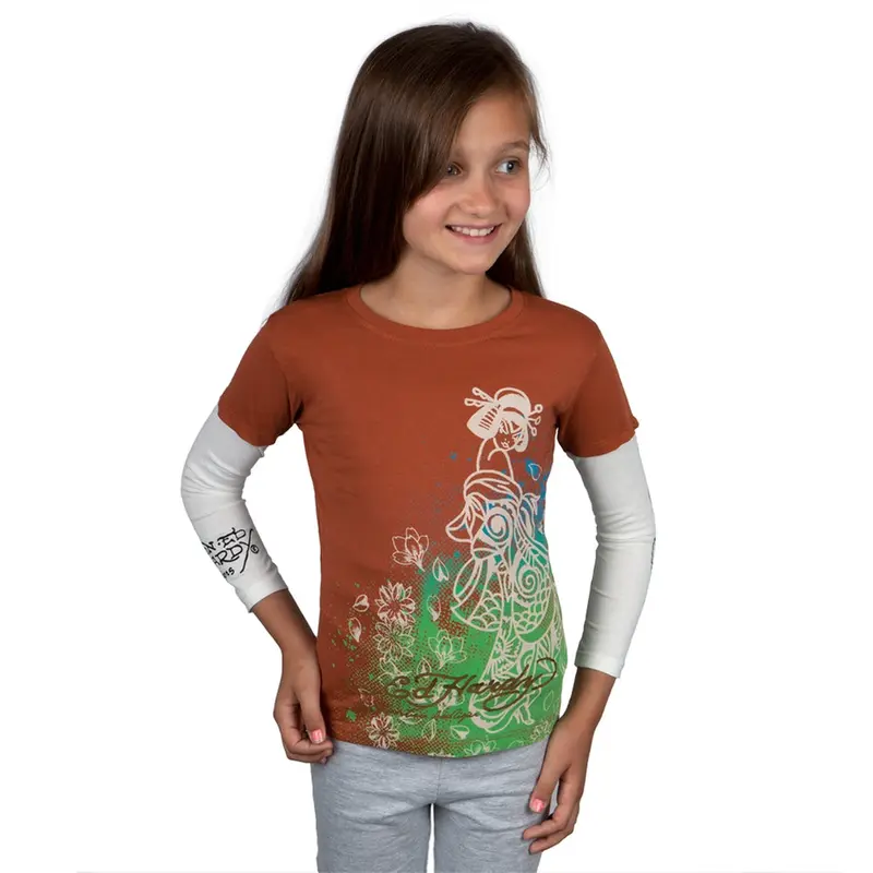 Ed Hardy - Side Geisha Stencil Girls Juvy 2fer Long Sleeve T-Shirt