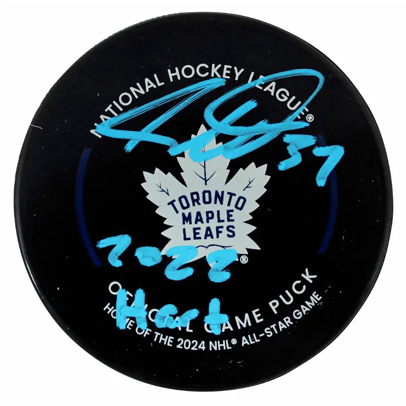 Maple Leafs Auston Matthews "22 Hart" Signed Official Game Hockey Puck BAS & Fan
