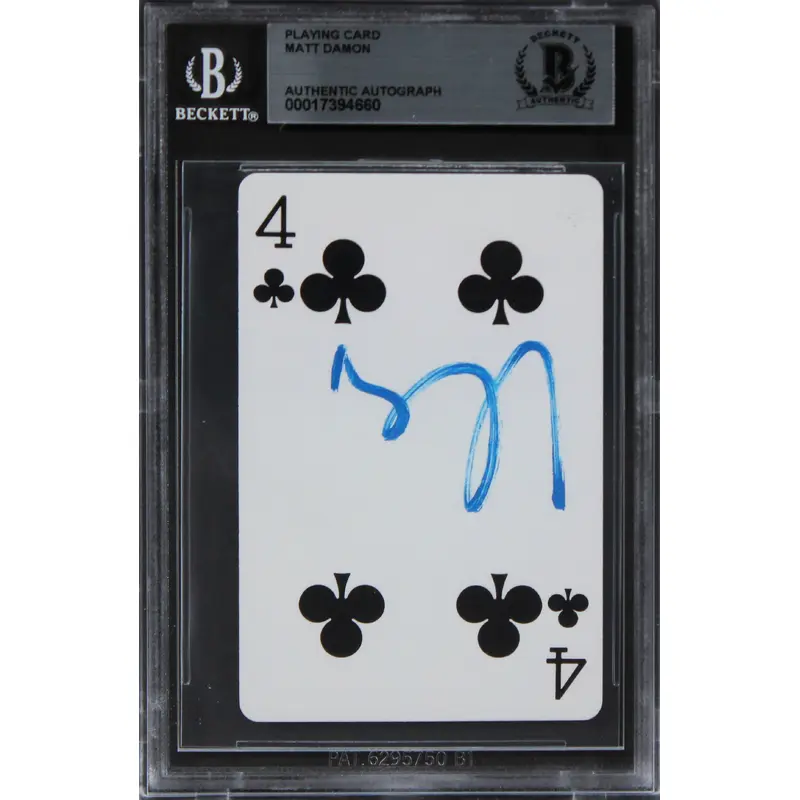 Matt Damon Rounders Authentic Signed 4 Of Clubs Playing Card Card BAS Slabbed