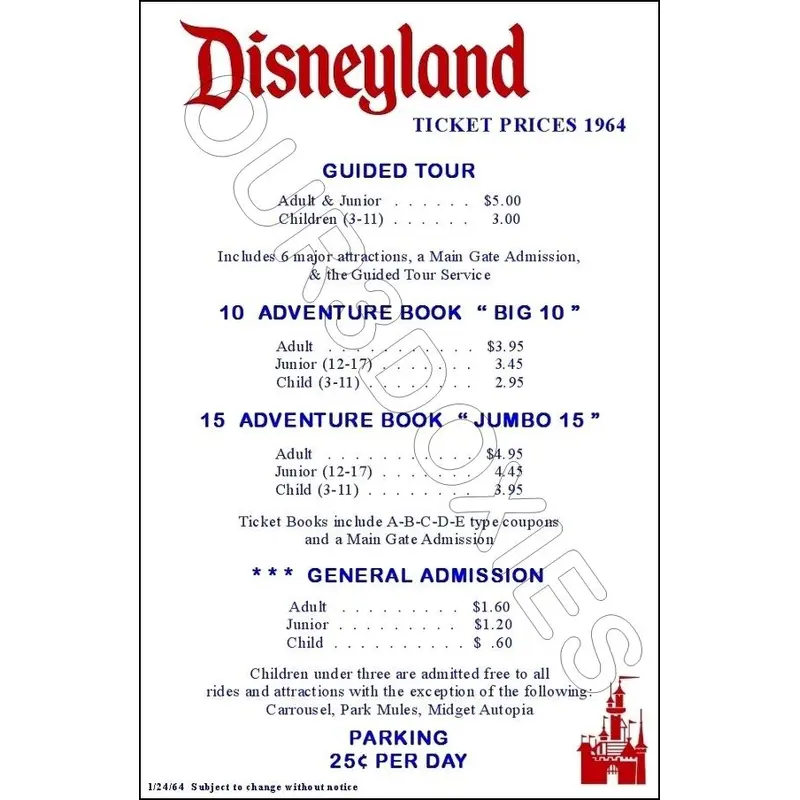 1964 Disneyland Ticket Prices Store Counter Advertising Standup Sign - 8
