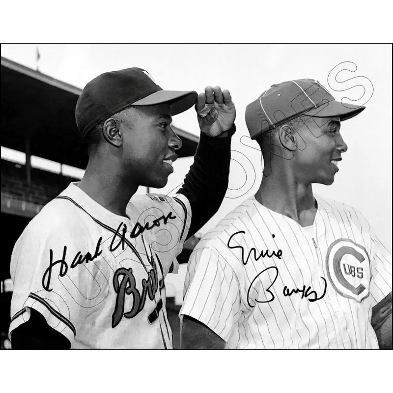 Hank Aaron Ernie Banks 11X14 Photo - Autographed Cubs Braves - 1630