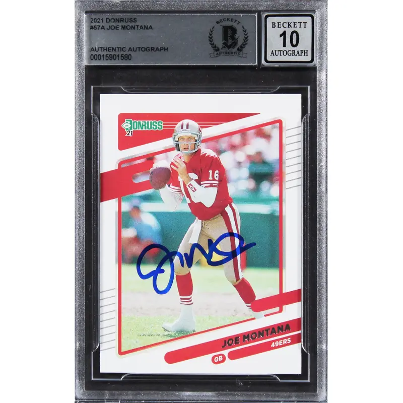 49ers Joe Montana Authentic Signed 2021 Donruss #57A Card Auto 10! BAS Slabbed