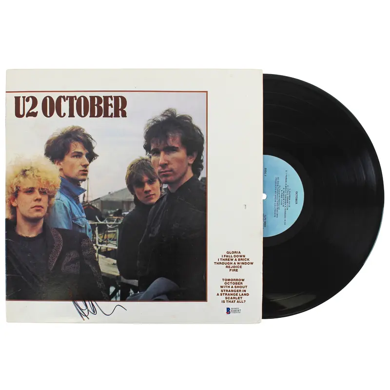 Adam Clayton U2 Authentic Signed October Album Cover W/ Vinyl BAS #E44187