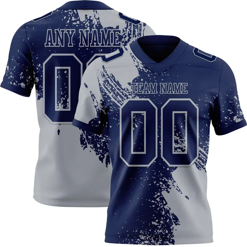 Custom Navy Gray 3D Pattern Abstract Brush Stroke Mesh Authentic Football Jersey