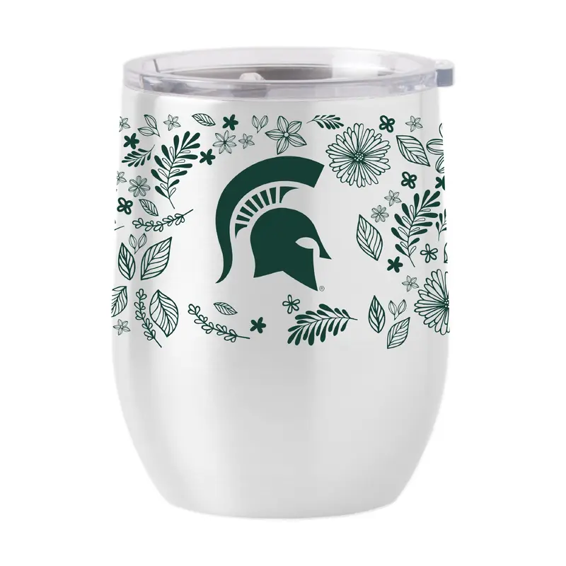 Michigan State 16oz Botanical Stainless Curved Beverage
