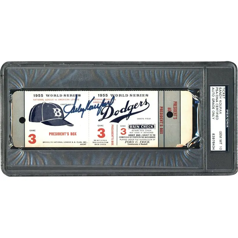 Sandy Koufax Signed Rookie 1955 World Series Full Ticket PSA DNA GEM MINT 10