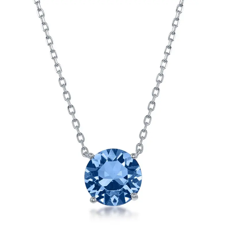 Sterling Silver 8MM Light Sapphire "December" Swarovski Element Necklace