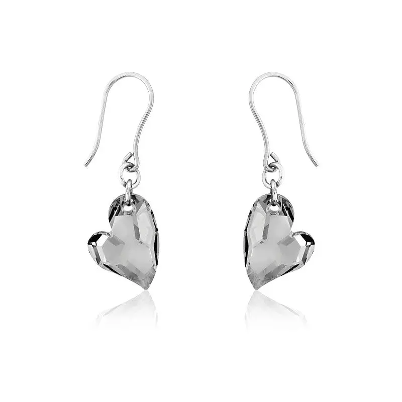 Sterling Silver Black Swarovski Crystal Heart Earrings