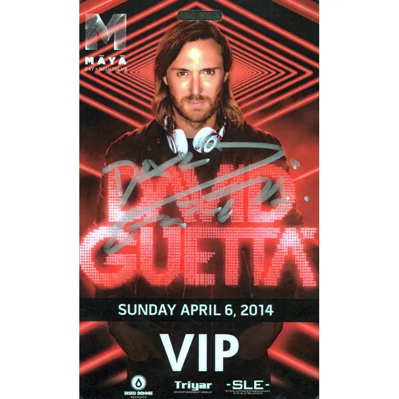 David Guetta Authentic Signed April 6, 2014 VIP Maya Badge BAS #BQ98494