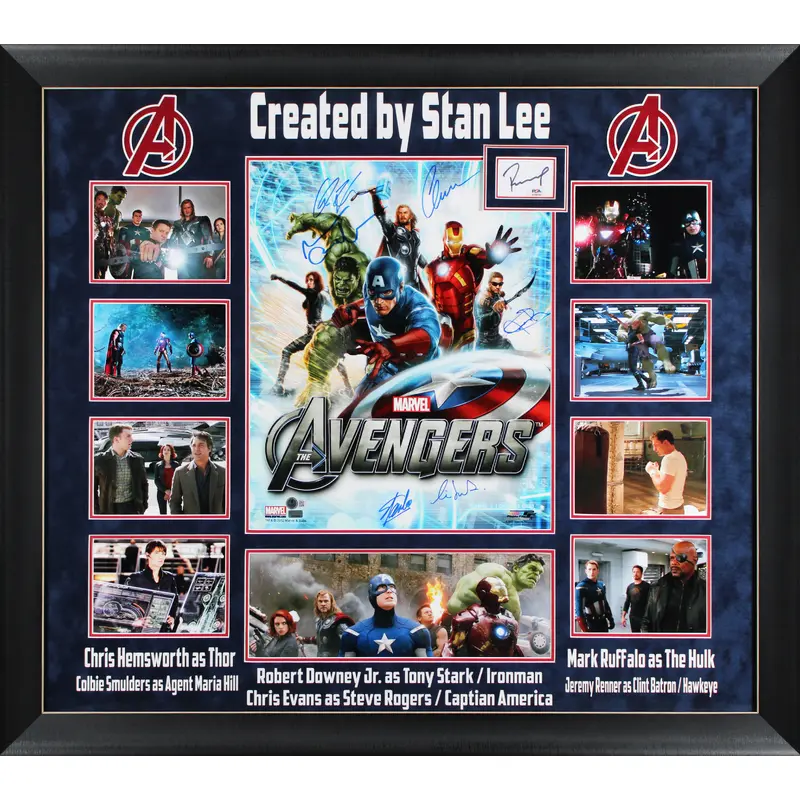The Avengers (7) Lee, Downey, Hemsworth, Evans +3 Signed Framed Display BAS PSA