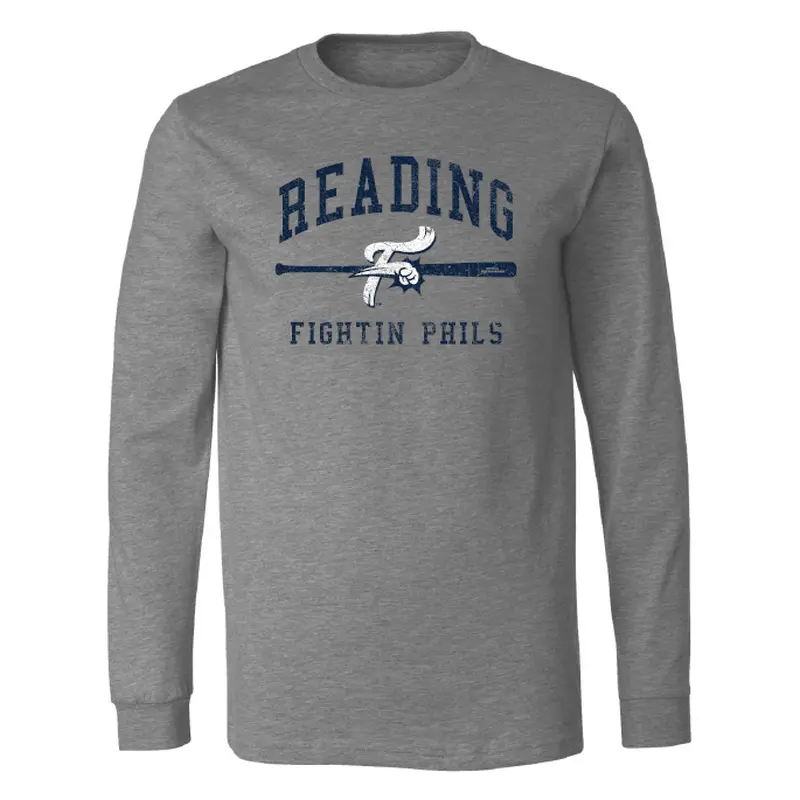 108 Stitches Reading Fightin Phils Grey Arched Bat Longsleeve T-Shirt