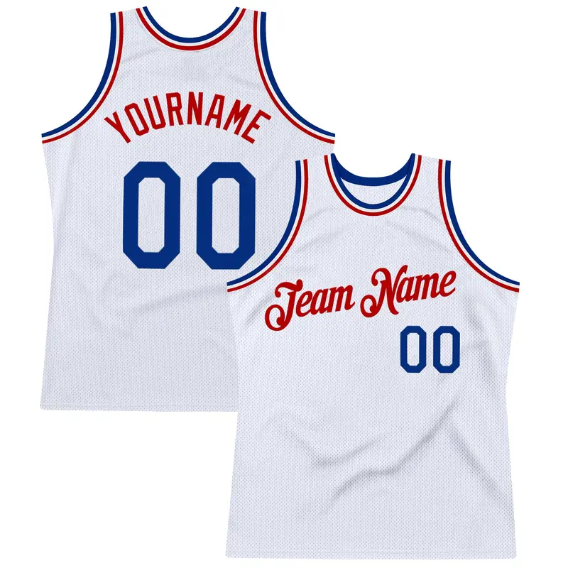 Custom White Royal-Red Authentic Throwback Basketball Jersey