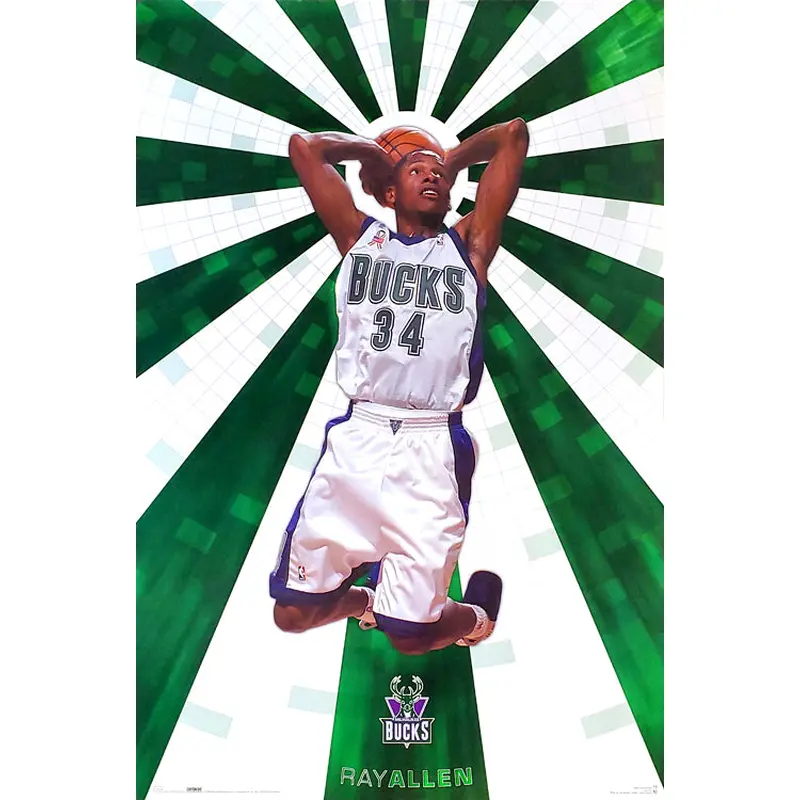 Ray Allen "Shine" Milwaukee Bucks NBA Action Poster - Costacos 2002