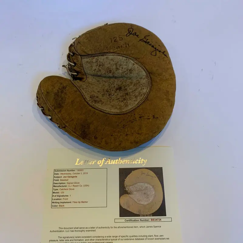 Joe Garagiola Signed 1940's Catcher's Glove Mitt JSA COA Cubs Cardinals