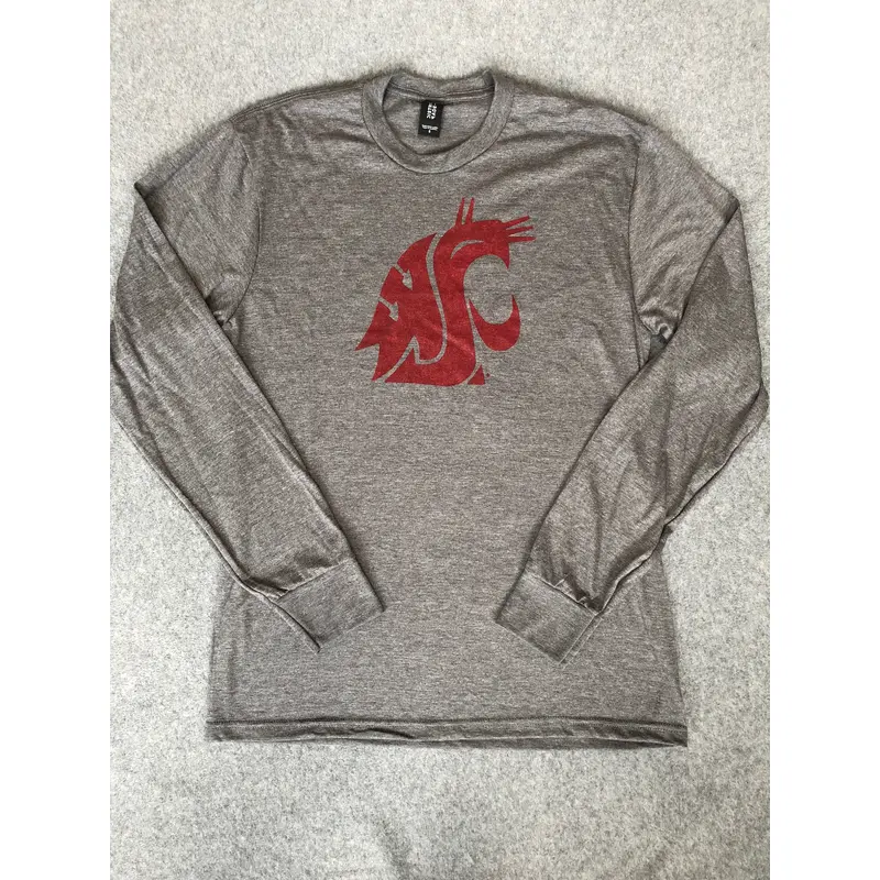 Men's WSU Cougars Long Sleeve Dark Grey T-Shirt With Crimson Logo