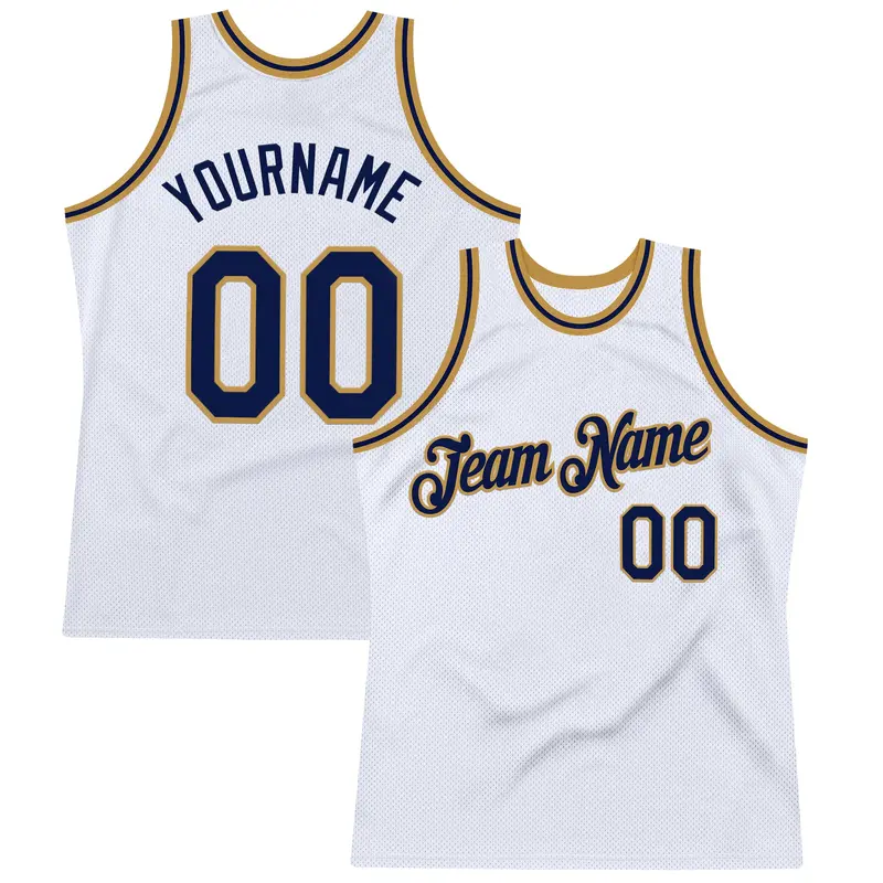 Custom White Navy-Old Gold Authentic Throwback Basketball Jersey
