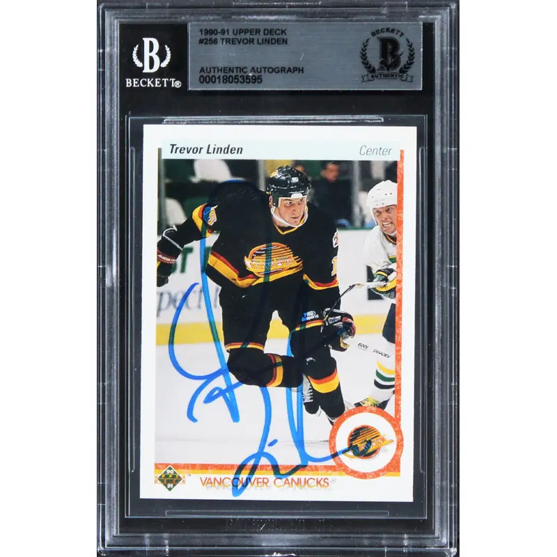 Canucks Trevor Linden Authentic Signed 1990 Upper Deck #256 Card BAS Slabbed