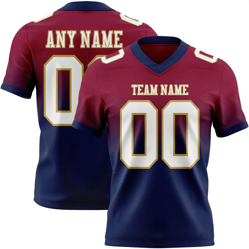 Custom Maroon White Navy-Old Gold Mesh Authentic Fade Fashion Football Jersey