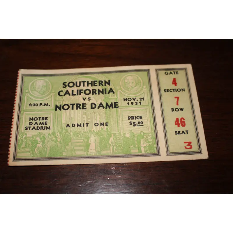 1931 USC vs Notre Dame Football Ticket Stub