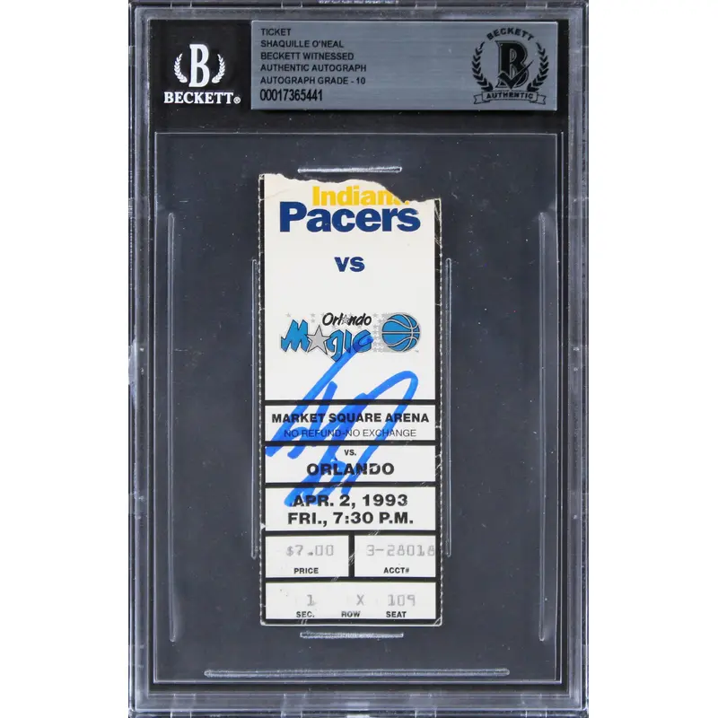 Magic Shaquille O'Neal Signed 1993 Ticket Stub Auto Graded Gem 10! BAS Slabbed