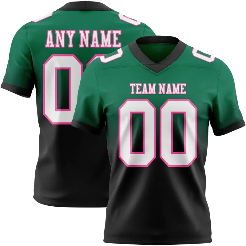 Custom Kelly Green White Black-Pink Mesh Authentic Fade Fashion Football Jersey