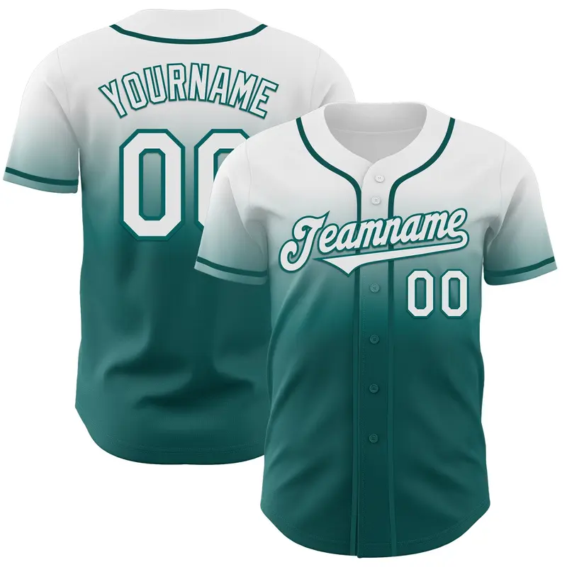 Custom White Teal Authentic Fade Fashion Baseball Jersey