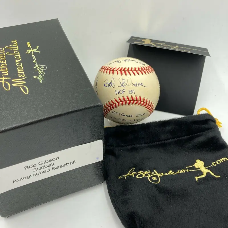 Bob Gibson Signed Heavily Inscribed Career STAT Baseball Reggie Jackson COA