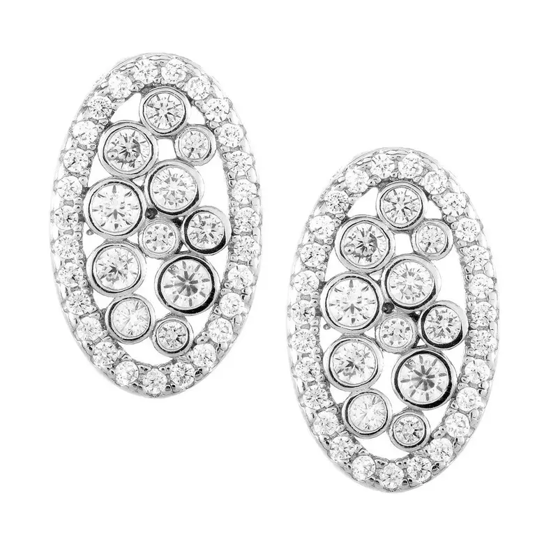 Sterling Silver Oval Bezel Set CZ Earrings