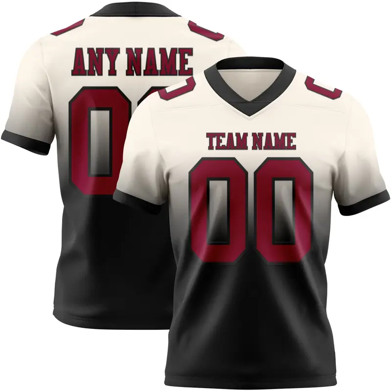 Custom Cream Maroon-Black Mesh Authentic Fade Fashion Football Jersey