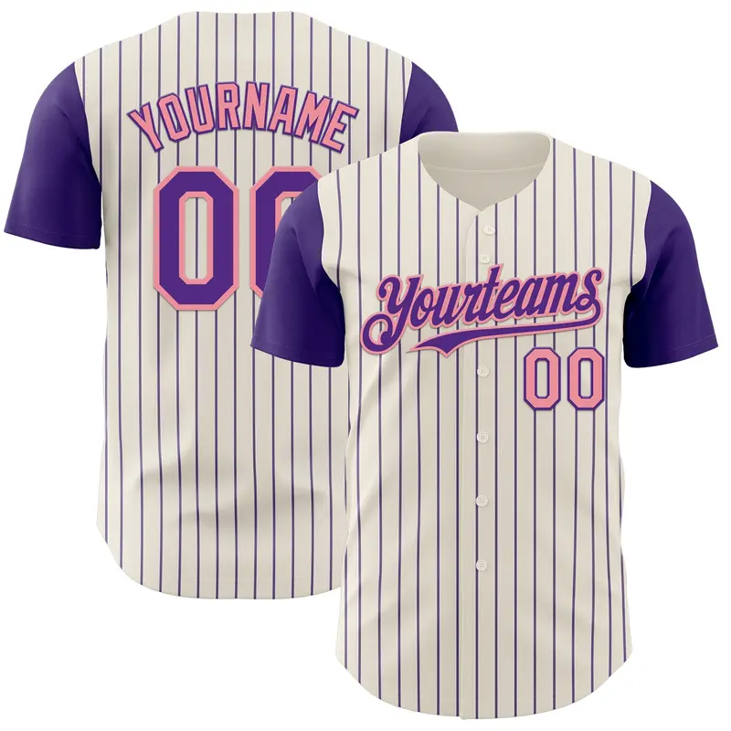 Custom Cream Purple Pinstripe Medium Pink Authentic Two Tone Baseball Jersey