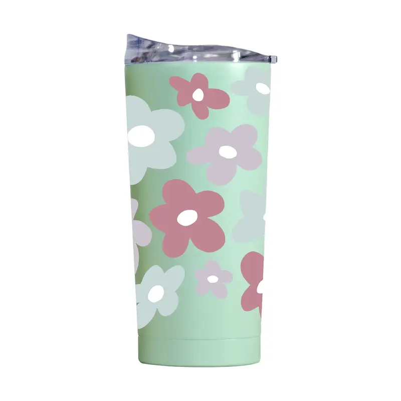 Spring 20oz Repeating Colorful Flowers Cove Powder Coat Tumbler