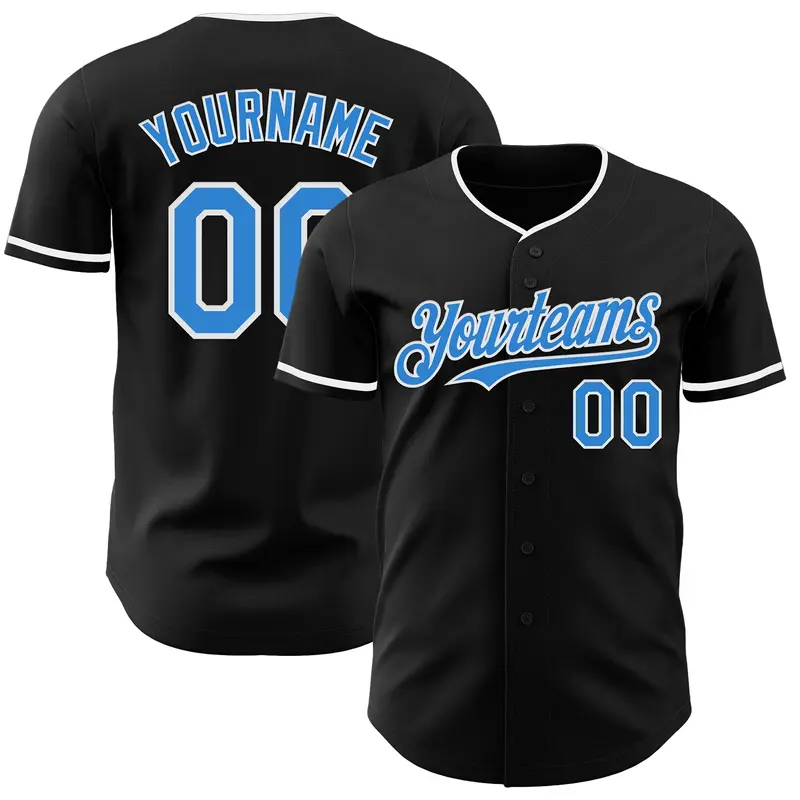 Custom Black Electric Blue-White Authentic Baseball Jersey