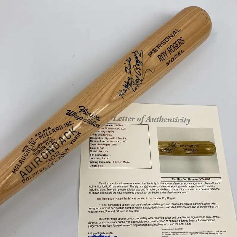 Roy Rogers Signed Game Model Baseball Bat Celebrity Auto JSA COA