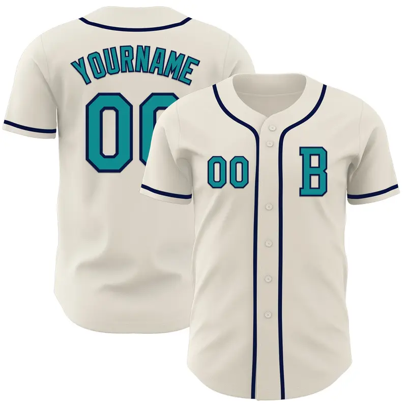 Custom Cream Teal-Navy Authentic Baseball Jersey