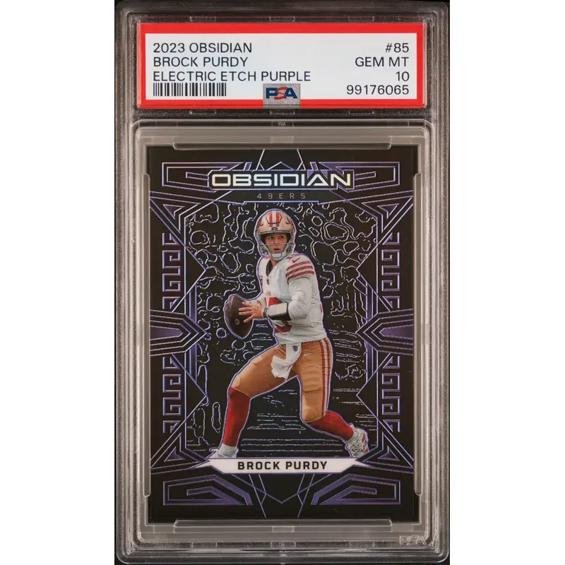 Brock Purdy 2023 Panini Obsidian Electric Etch Purple #5/75 PSA 10 Gem Mint