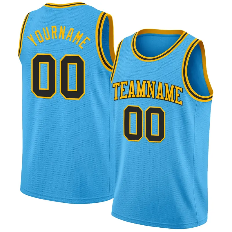 Custom Sky Blue Balck-Gold Authentic Basketball Jersey
