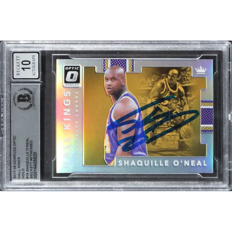 Lakers Shaquille O'Neal Signed 2017 Donruss Optic HK #19 Card Auto 10! BAS Slab