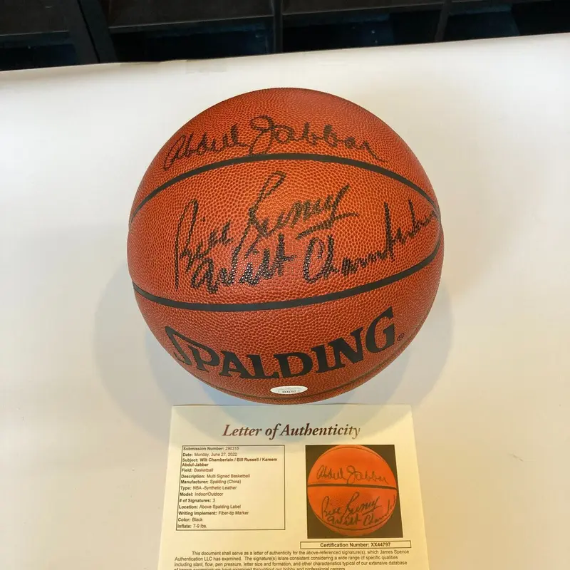Wilt Chamberlain Bill Russell Kareem Abdul-Jabbar Centers Signed Basketball JSA