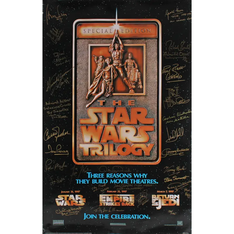 (27) Hamill, Ford, Fisher Signed 24x38 Star Wars Trilogy Poster LE #130/195 JSA