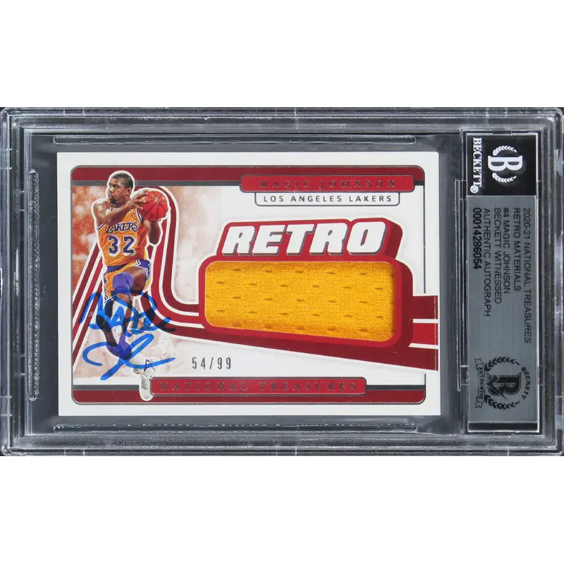 Magic Johnson Signed 2020 National Treasures Retro #4 Card Auto 10! BAS Slab 1