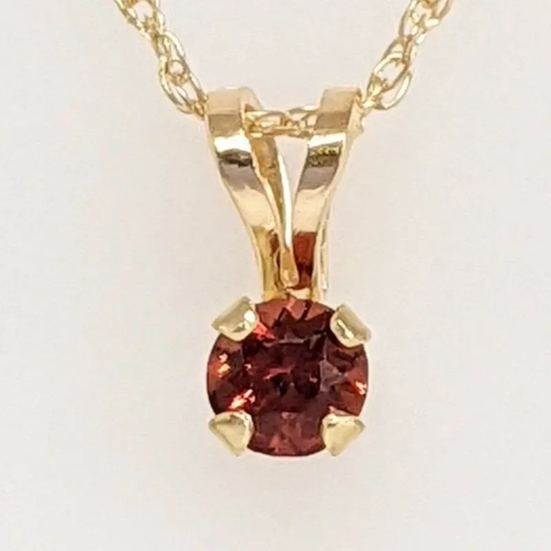 14K GARNET ROUND 3MM ESTATE PENDANT & CHAIN 0.8 GRAMS