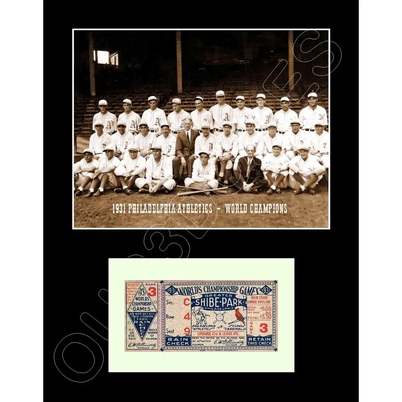 1931 Athletics A's World Series Ticket Stub Matted Photo Display 11X14 - 2117