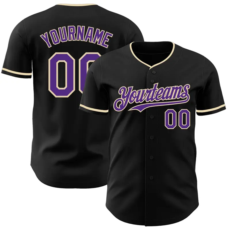 Custom Black Purple-Cream Authentic Baseball Jersey