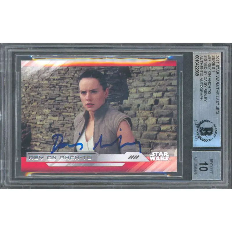 Daisy Ridley Signed 2017 Star Wars The Last Jedi Series 1 #97 Card BAS Slabbed