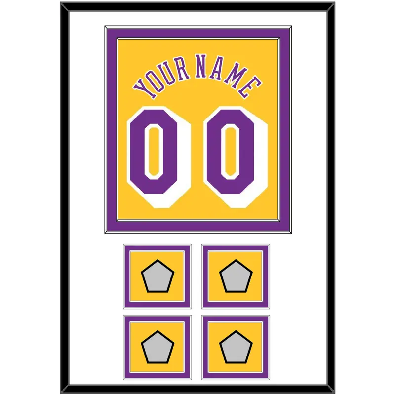 Los Angeles Name & Number With 4 Trophy Patches - Home Yellow (1978-1997) - Double Mat 1
