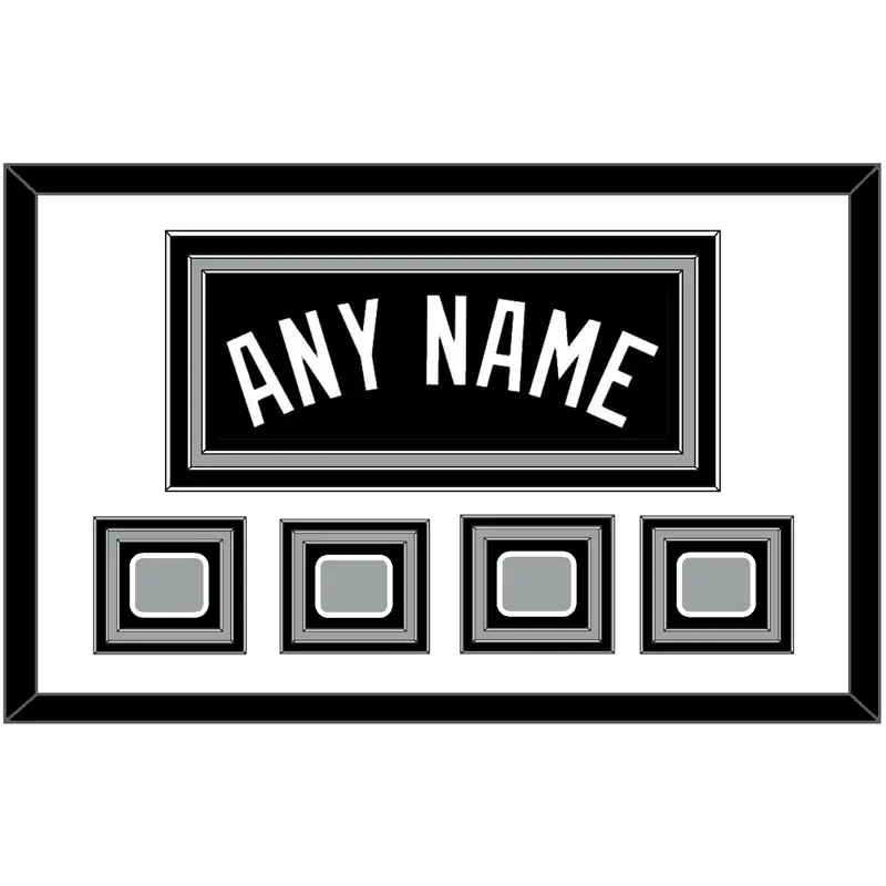 San Antonio Name With 4 Champions Banner Patches - Road Black (1989-2002) - Triple Mat 1