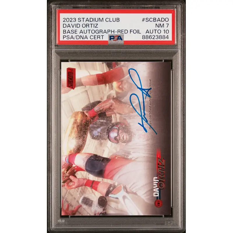 David Ortiz 2023 Topps Stadium Club Red Foil Auto PSA 7 Auto 10